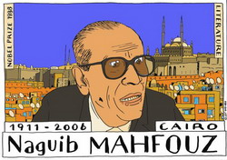 Portrt Naguiba Nahfouze, egyptskho nositele Nobelovy ceny