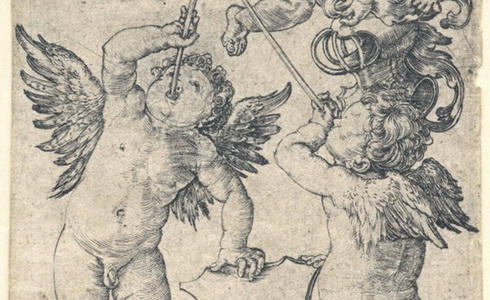 Albrecht Drer, Ti putti, rytina, 1501-1502