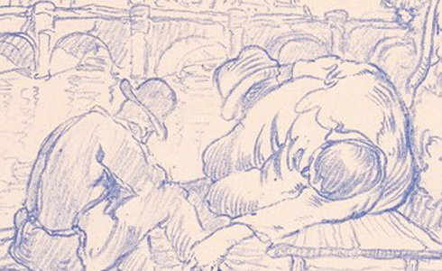 Valentin Dr�kovic, Odpo�inek u Seiny v Pa���i, litografie