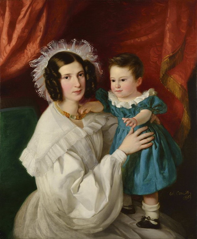 CLAROT Alexander, Portrt neznm lechtiny se synem, 1836