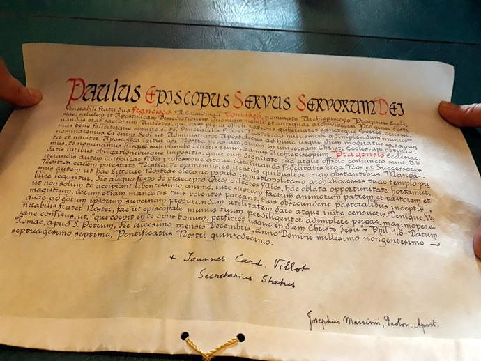 Papežská jmenovací bula kardinála Františka Tomáška